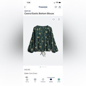 Floral V-Neck Drawstring Blouse - Green